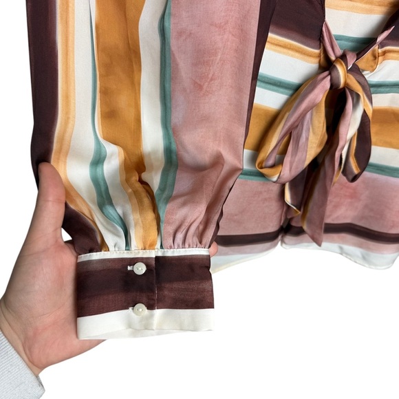 ZARA Silky Striped Pullover Blouse Peasant Sleeves Size Small Boho Chic Artsy - Picture 3 of 8